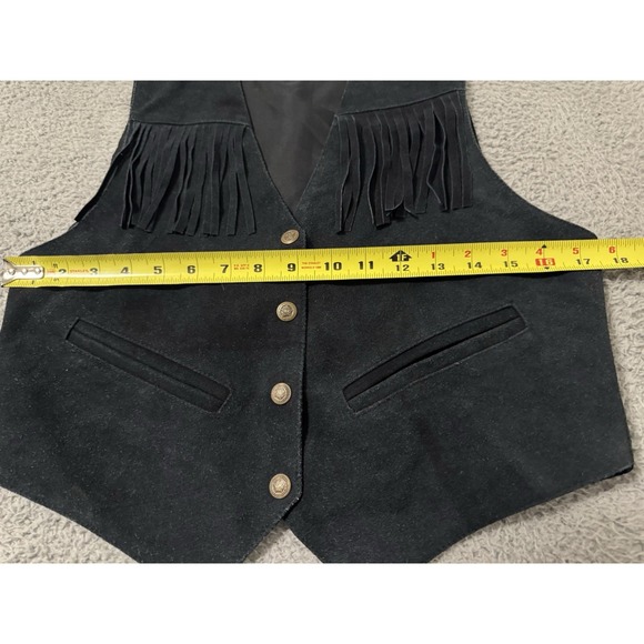 Cowboy Leather Vest Mine Bills Outfitters Medium Western Biker Black Fringe Mens - Picture 3 of 8
